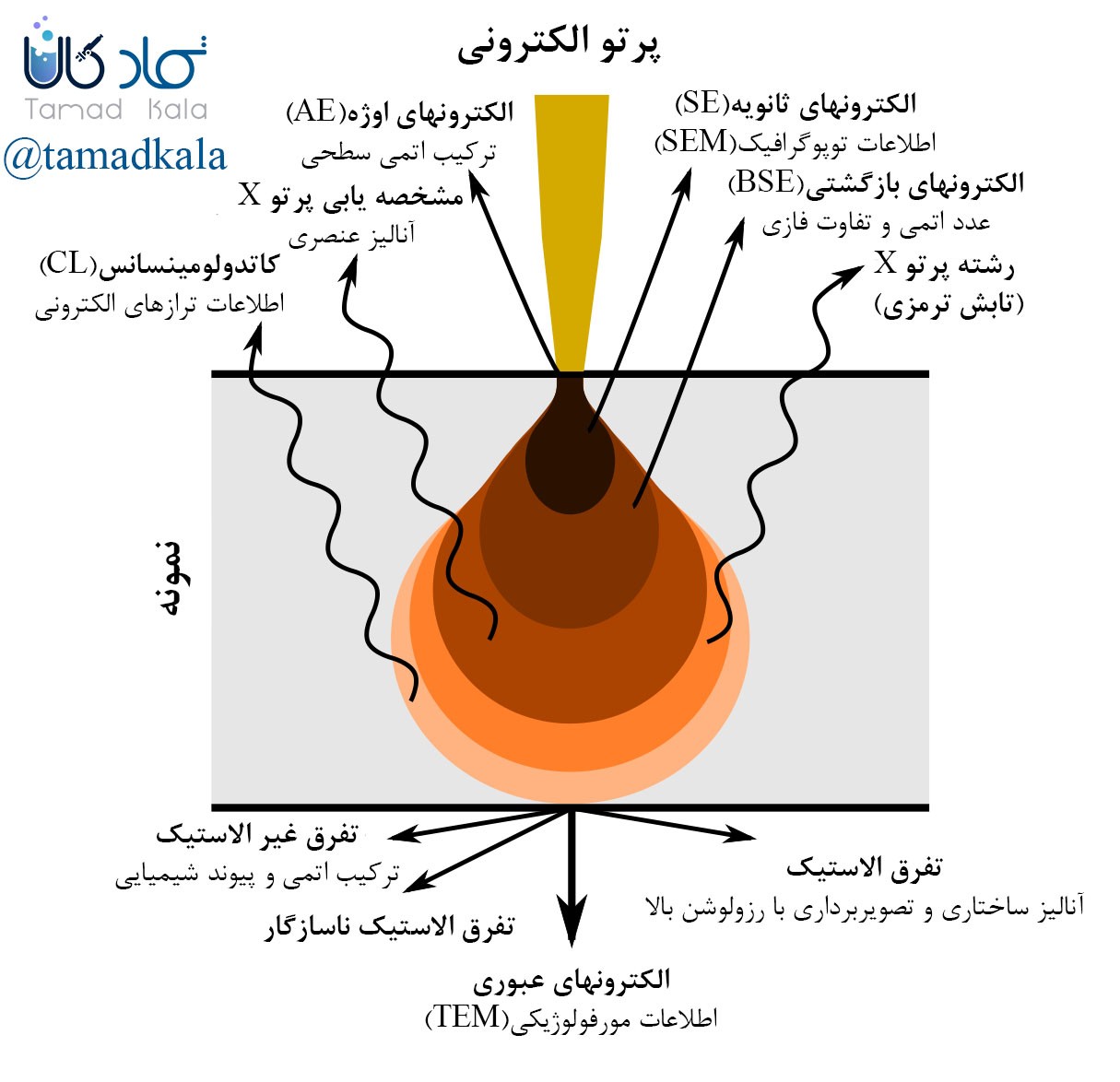 انواع برهمکنش پرتو الکترونی با ماده (پراکندگی الکترون ، الکترونهای بازگشتی و ...)